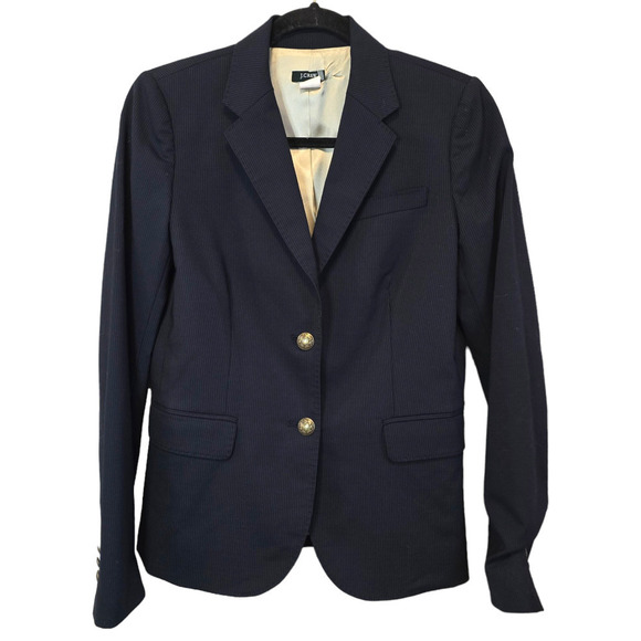 J.Crew Navy Pinstripe Wool Blend Two Pattern Gold Button Blazer Coat Jacket 4 - Picture 1 of 8